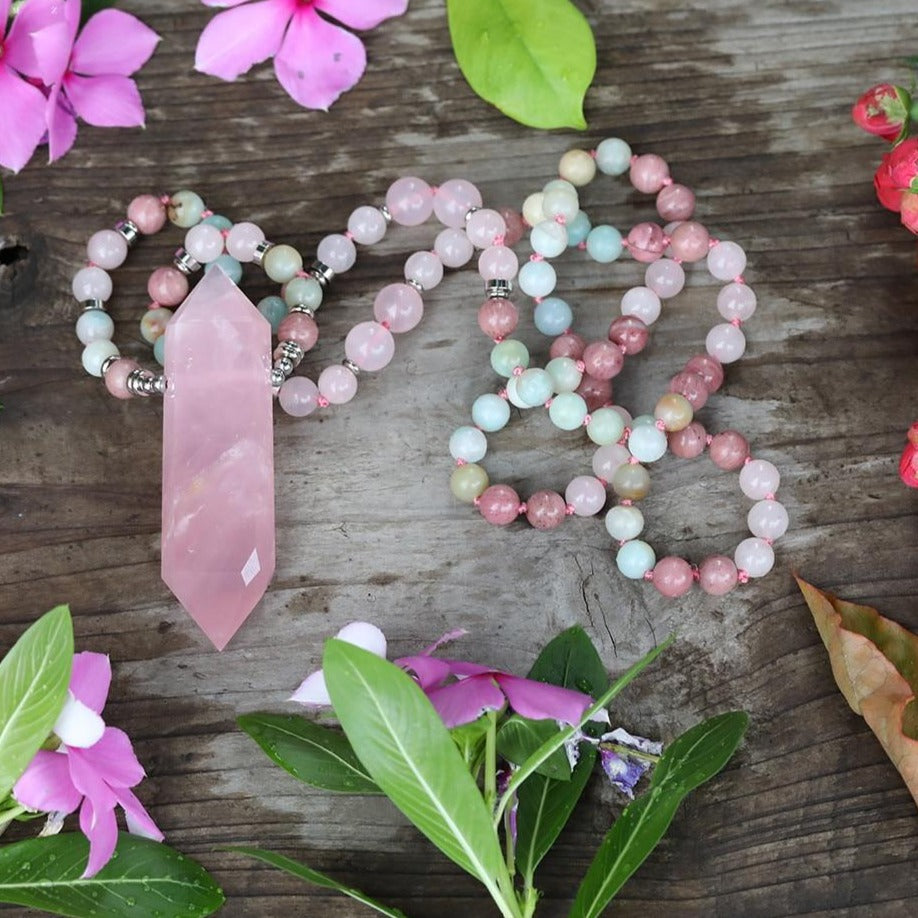 Collier "Affectif" en Quartz rose, Rhodonite et Amazonite Ma boutique