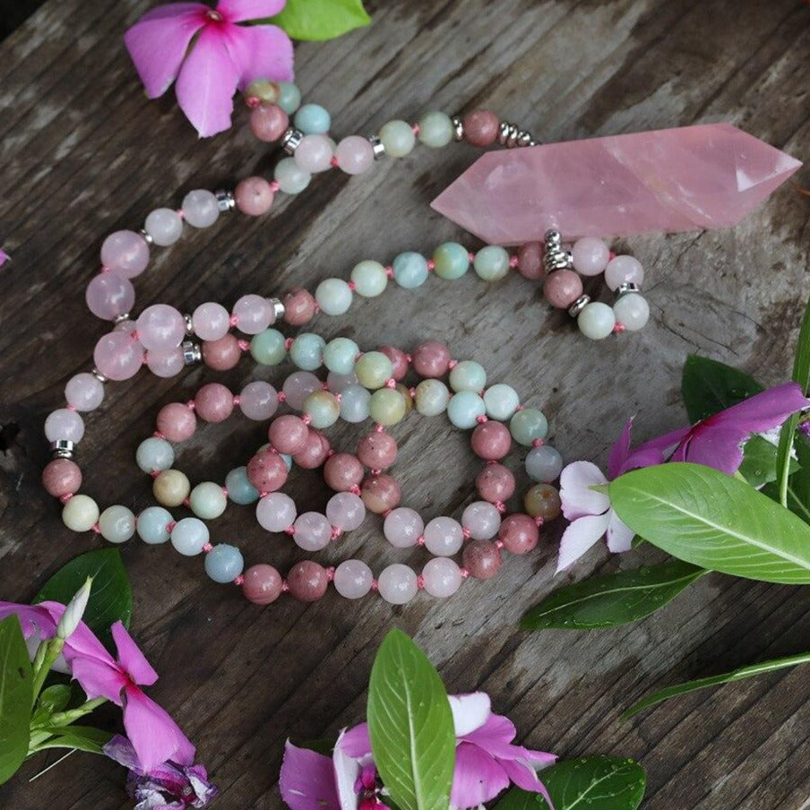 Collier "Affectif" en Quartz rose, Rhodonite et Amazonite Ma boutique