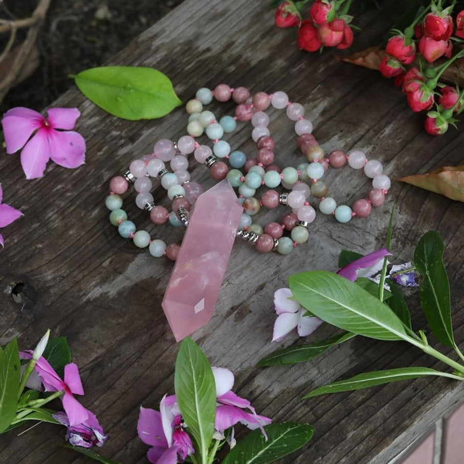 Collier "Affectif" en Quartz rose, Rhodonite et Amazonite Ma boutique