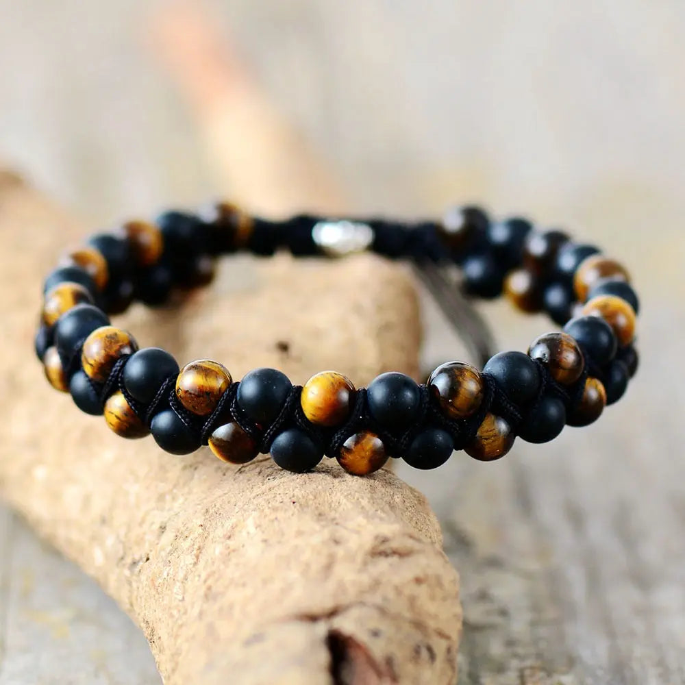 Bracelet wrap "Aphrodite" en Œil de tigre et Onyx Ma boutique