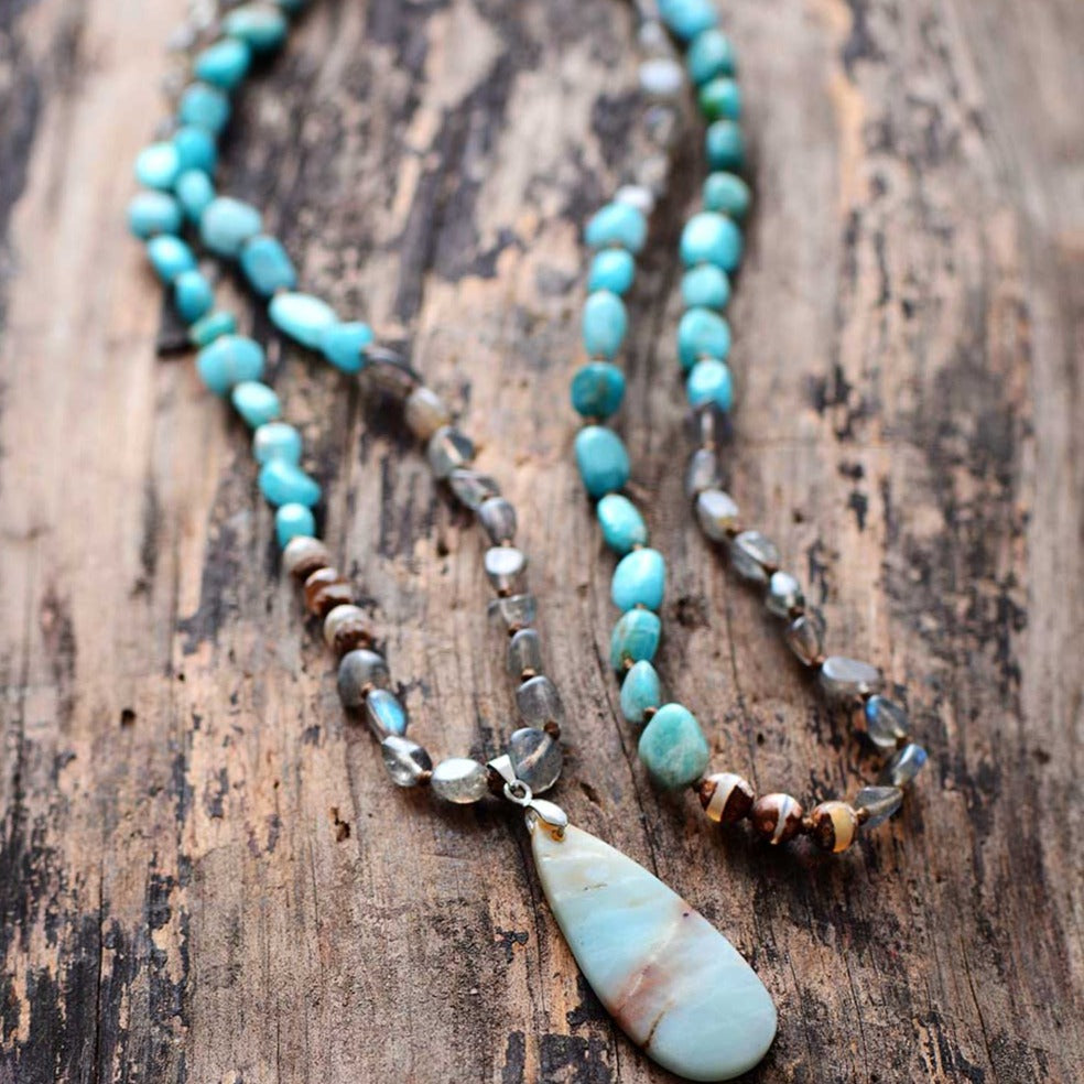 Collier "Union" en Amazonite, Labradorite et Agate Ma boutique