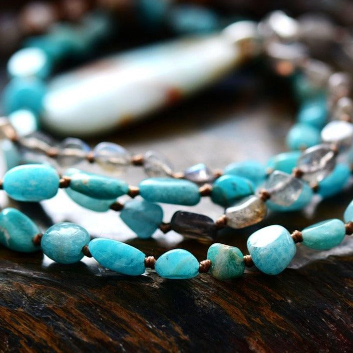 Collier "Union" en Amazonite, Labradorite et Agate Ma boutique