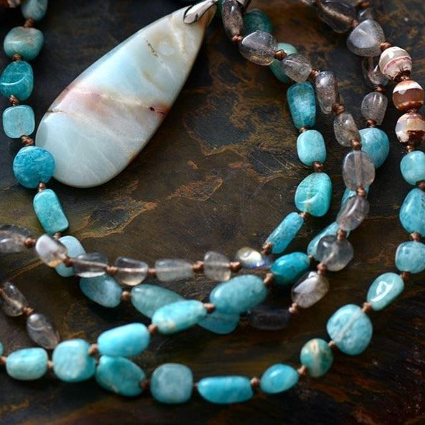 Collier "Union" en Amazonite, Labradorite et Agate Ma boutique