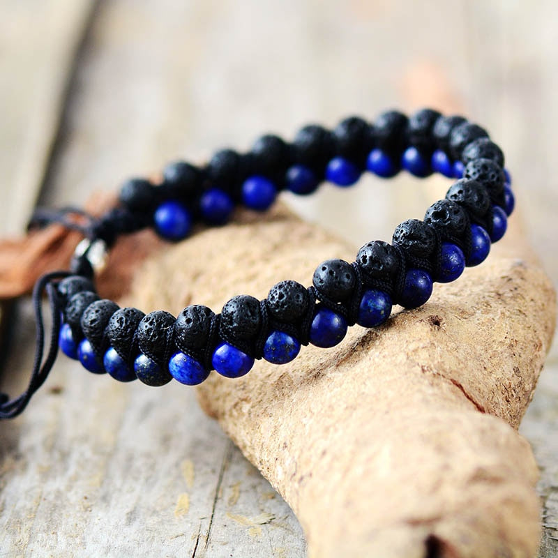 Bracelet wrap "Terrestre" en Pierre de lave et Lapis-lazuli Ma boutique