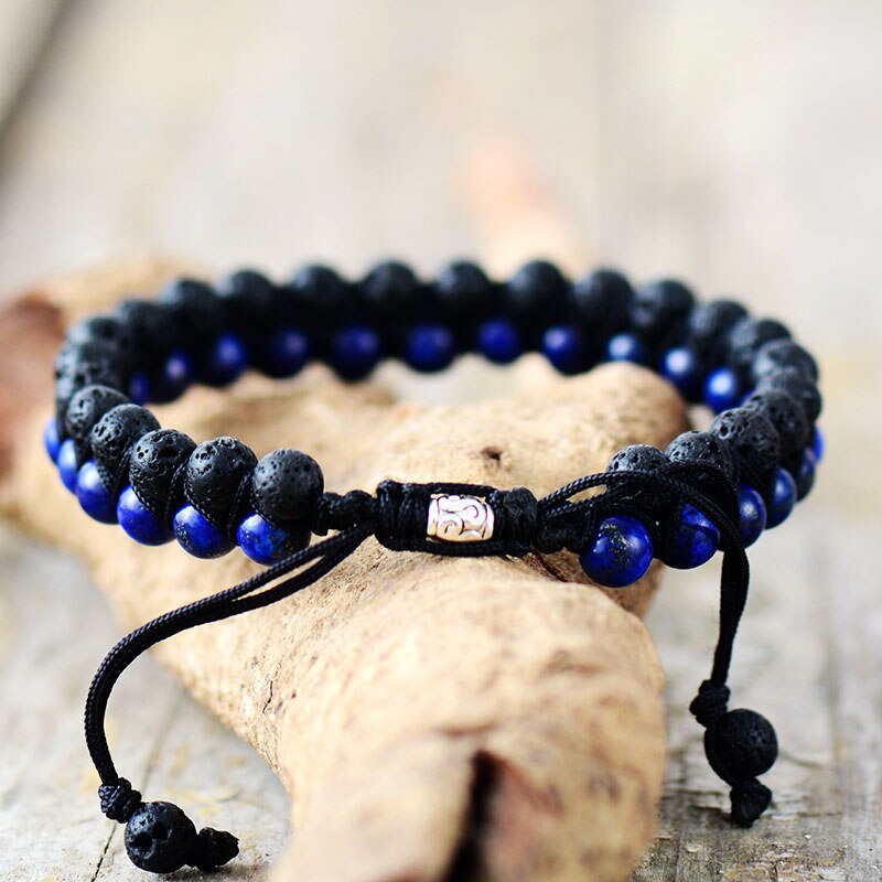 Bracelet wrap "Terrestre" en Pierre de lave et Lapis-lazuli Ma boutique