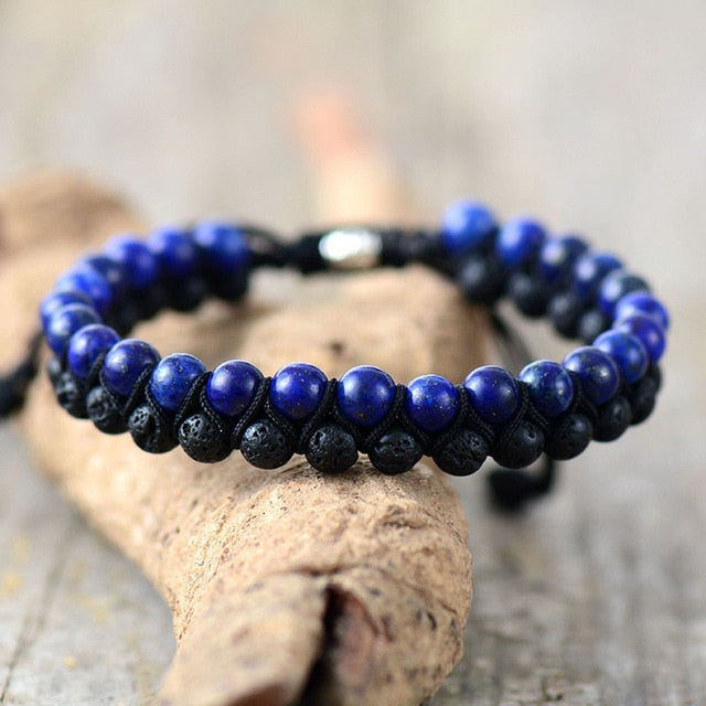 Bracelet wrap "Terrestre" en Pierre de lave et Lapis-lazuli Ma boutique