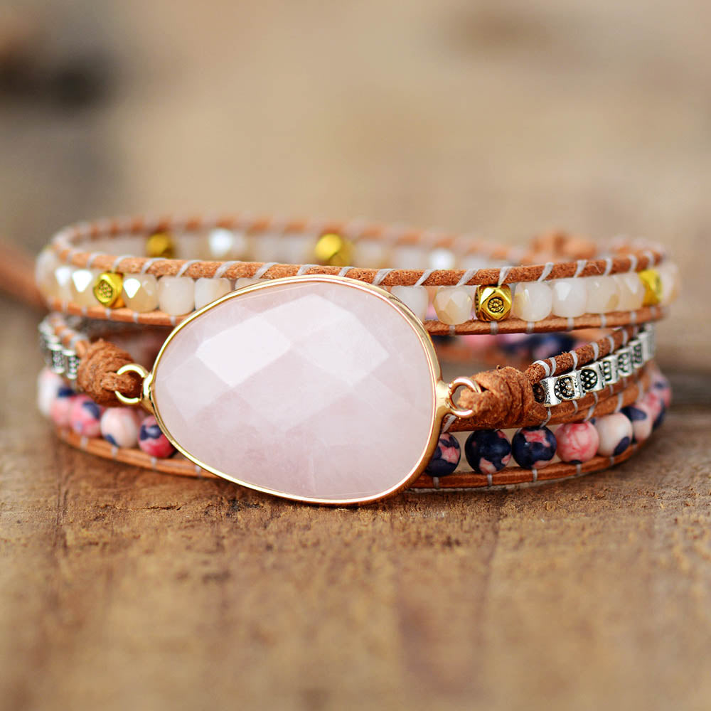 Bracelet wrap "Croissance" en Quartz rose et Cristal Ma boutique