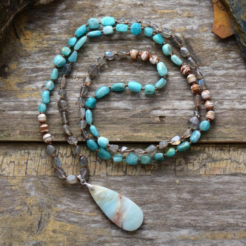 Collier "Union" en Amazonite, Labradorite et Agate Ma boutique