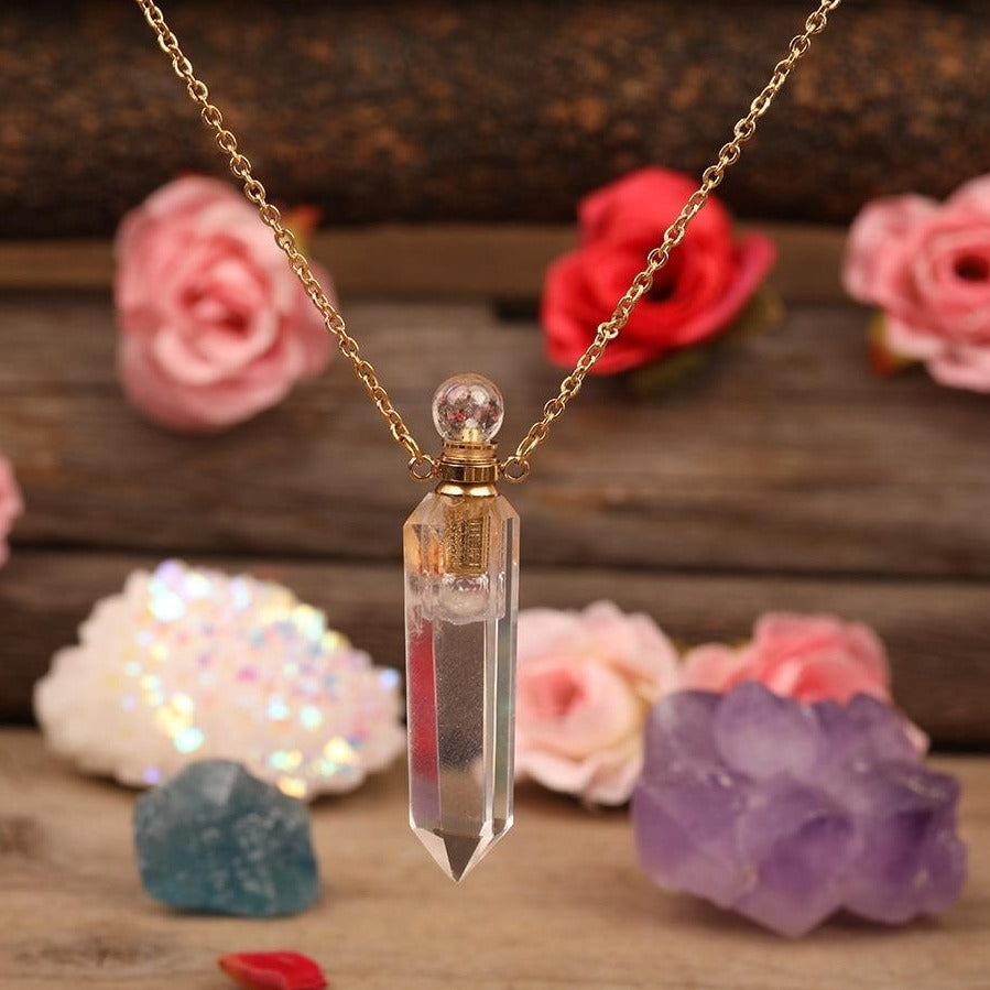 Collier diffuseur de parfum en Cristal de roche Ma boutique