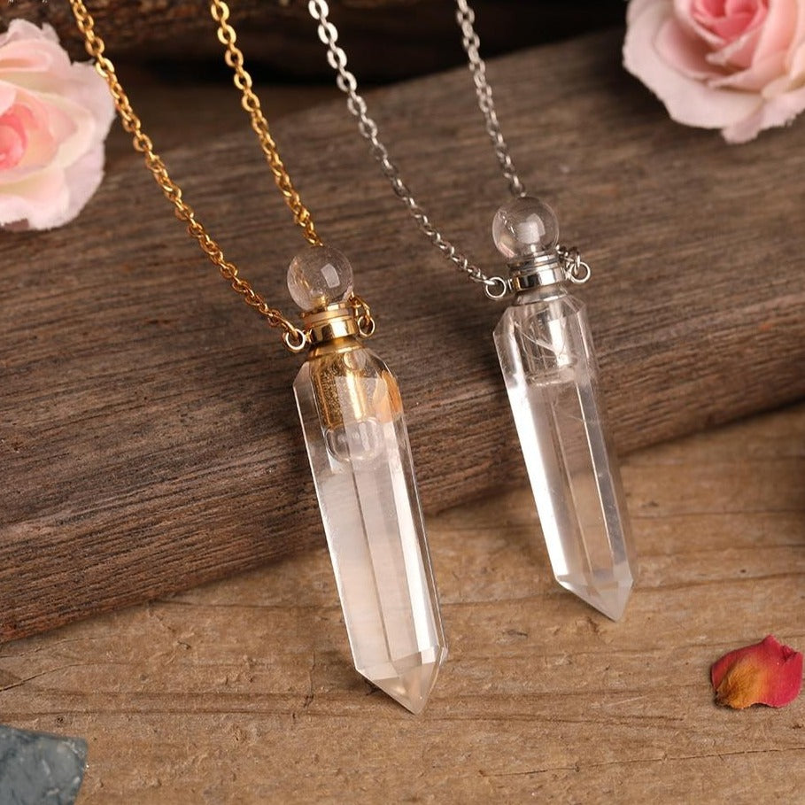 Collier diffuseur de parfum en Cristal de roche Ma boutique