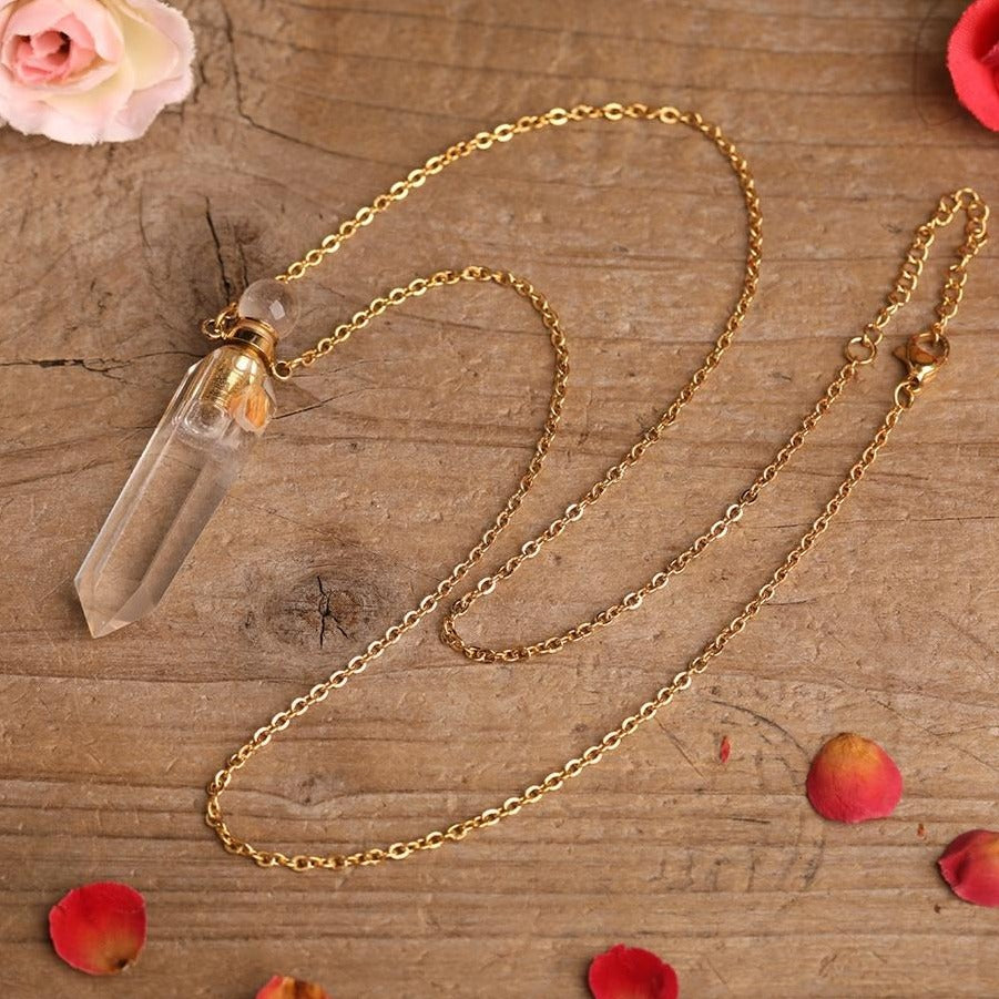 Collier diffuseur de parfum en Cristal de roche Ma boutique