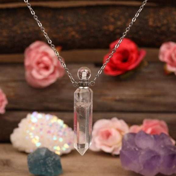 Collier diffuseur de parfum en Cristal de roche Ma boutique