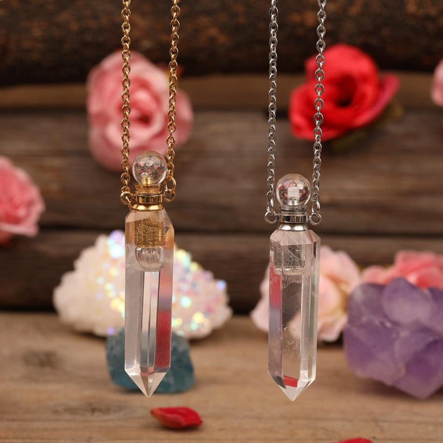 Collier diffuseur de parfum en Cristal de roche Ma boutique