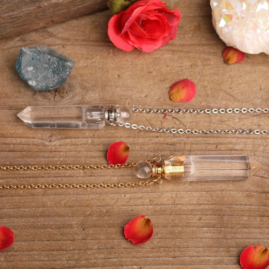 Collier diffuseur de parfum en Cristal de roche Ma boutique