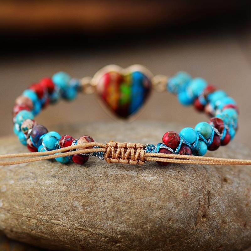 Bracelet Bohème H/F en Jaspe enroulé et coeur 7 Chakras Ma boutique