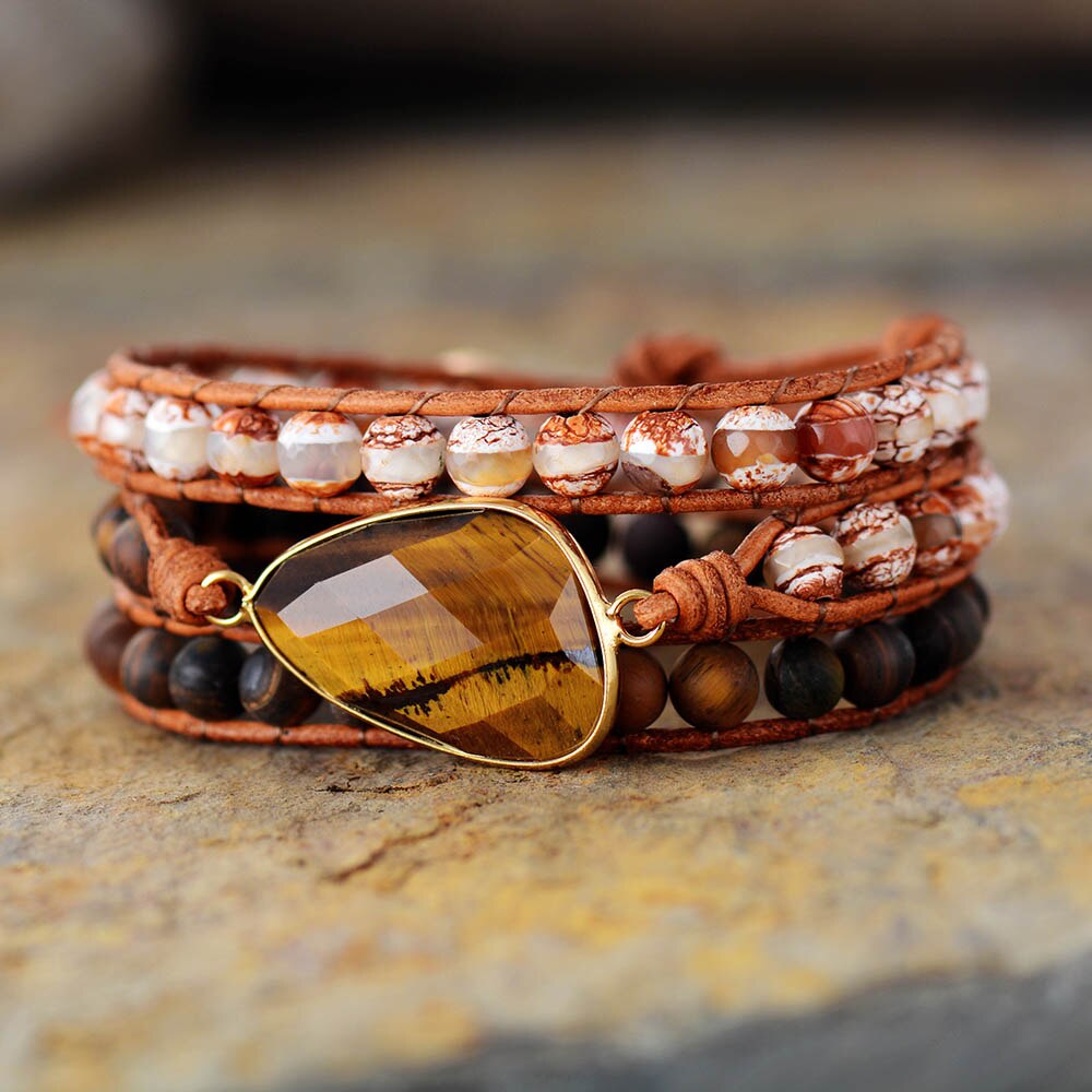 Bracelet wrap en Œil de tigre et Agate Ma boutique