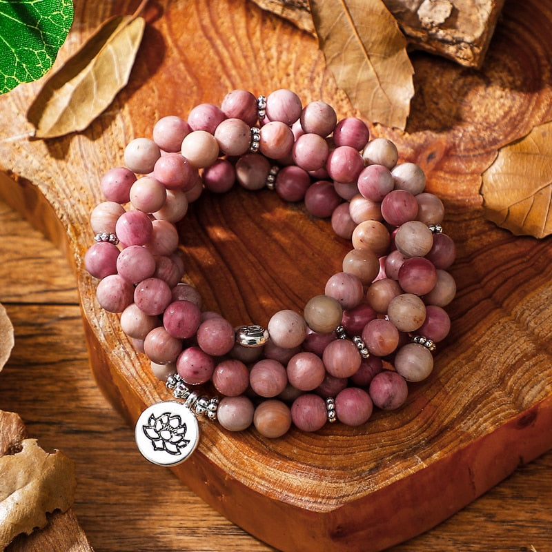 Bracelet mala en Rhodonite avec charm Ma boutique