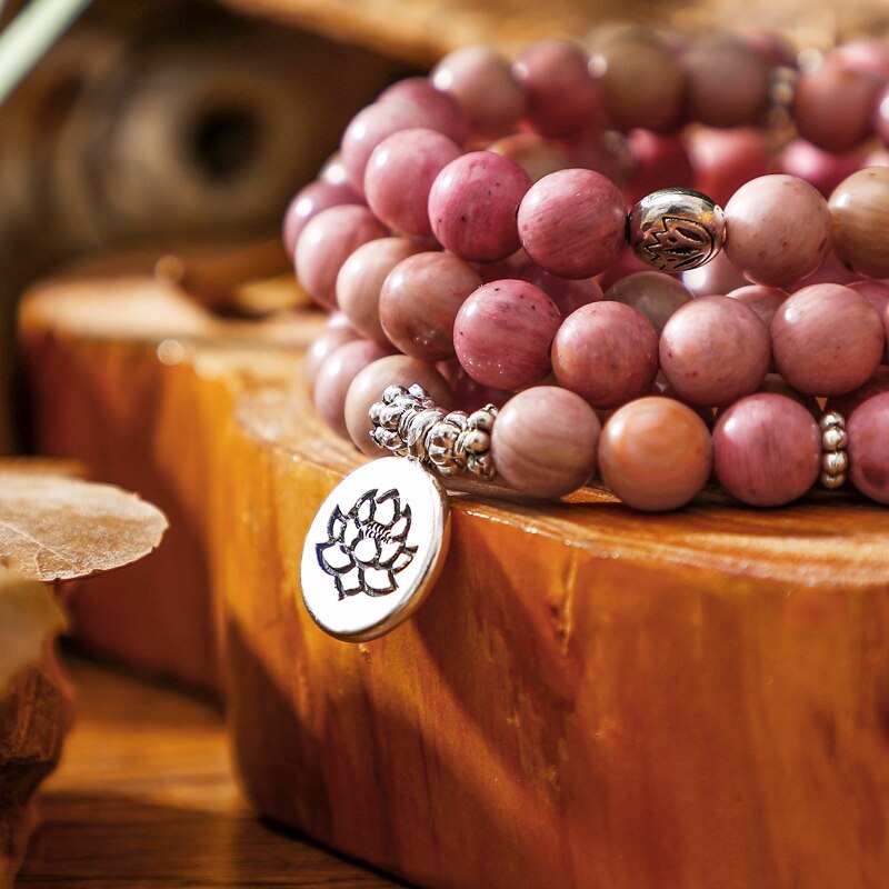 Bracelet mala en Rhodonite avec charm Ma boutique