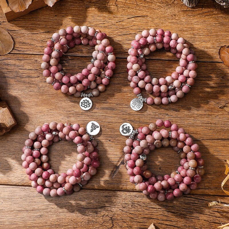 Bracelet mala en Rhodonite avec charm Ma boutique