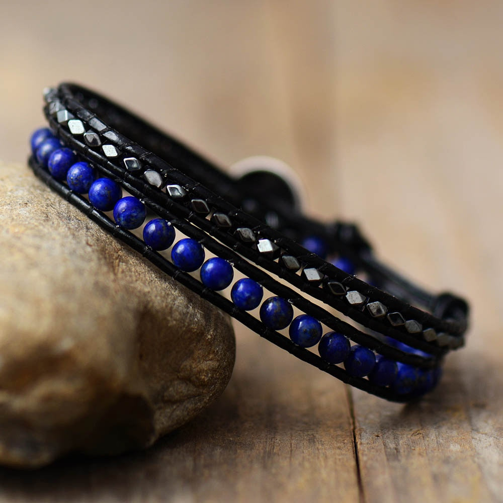 Bracelet wrap "Rigueur" en Lapis-lazuli Ma boutique