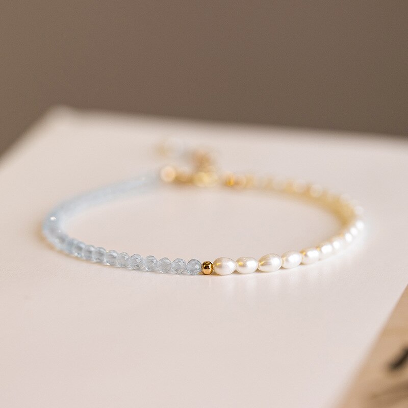 Bracelet en Aigue-Marine et perle d'eau douce Ma boutique