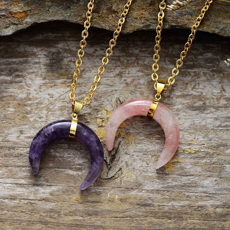 Collier "Lune" en Améthyste / Quartz rose Ma boutique