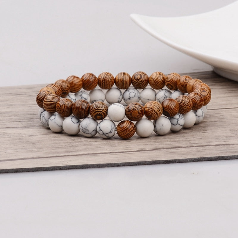 Bracelet duo "Douceur" en Howlite et Bois naturel Ma boutique