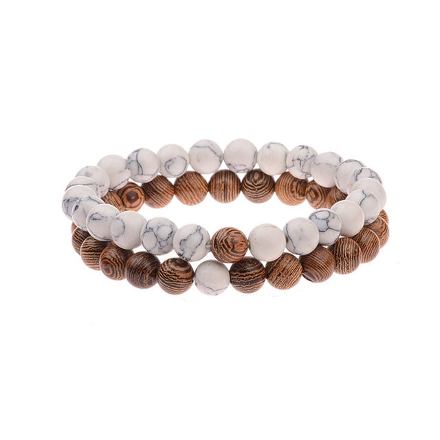 Bracelet duo "Douceur" en Howlite et Bois naturel Ma boutique