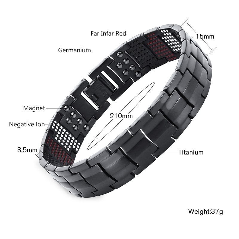 Bracelet Homme Bio-magnétique Anti douleurs 4 en 1 en Titane - Argent et noir Ma boutique