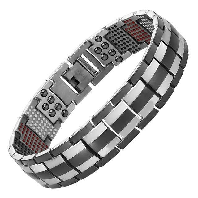 Bracelet Homme Bio-magnétique Anti douleurs 4 en 1 en Titane - Argent et noir Ma boutique