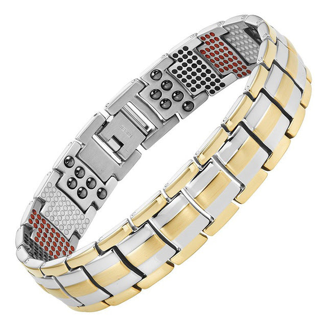 Bracelet Homme Bio-magnétique Anti douleurs 4 en 1 en Titane - Argent et or Ma boutique