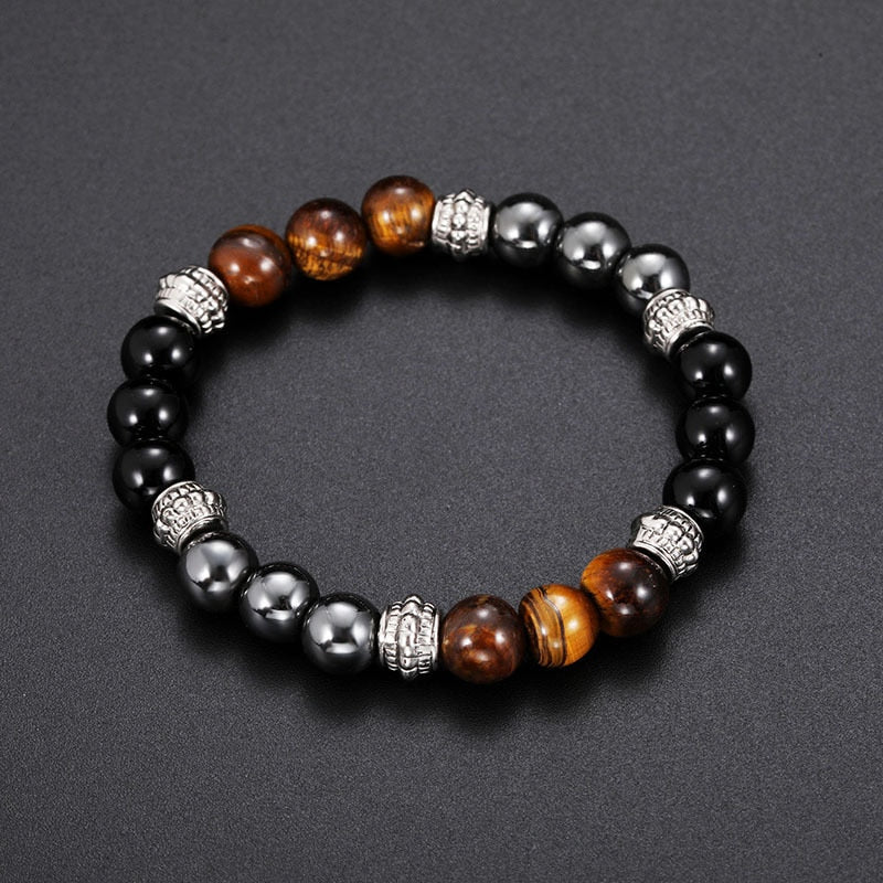 Bracelet H/F Bio-magnétique de Protection, anti douleurs et favorisant la perte de poids en Oeil de tigre et hématite Ma boutique