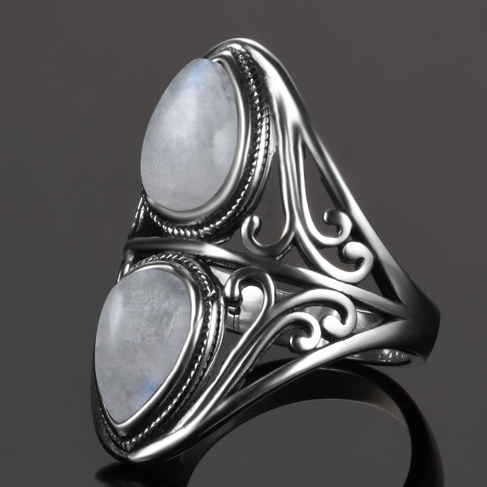 Bague en Pierre de Lune double de 6x9mm Bijoux d'âmes