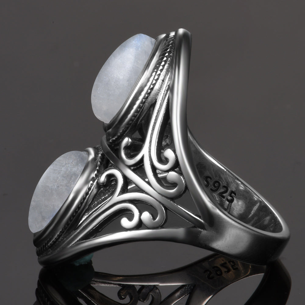 Bague en Pierre de Lune double de 6x9mm Bijoux d'âmes