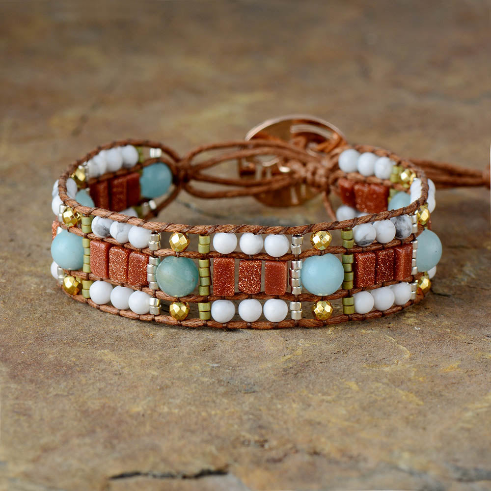 Bracelet wrap "Pacifique" en Amazonite et Howlite Ma boutique