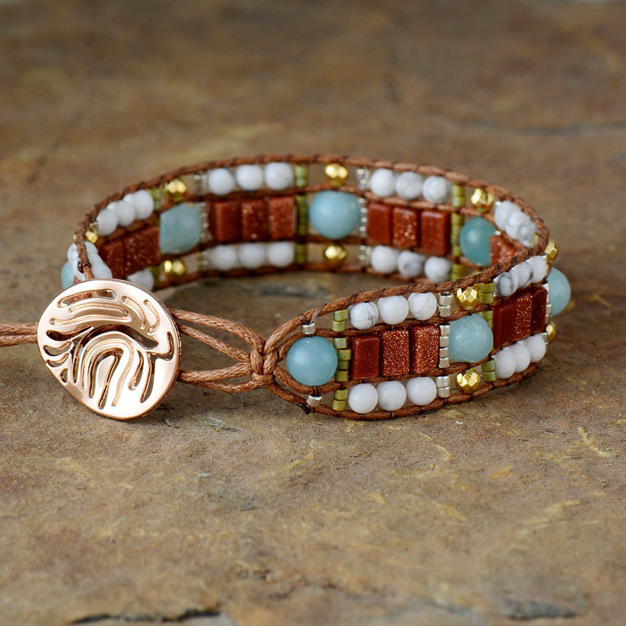 Bracelet wrap "Pacifique" en Amazonite et Howlite Ma boutique