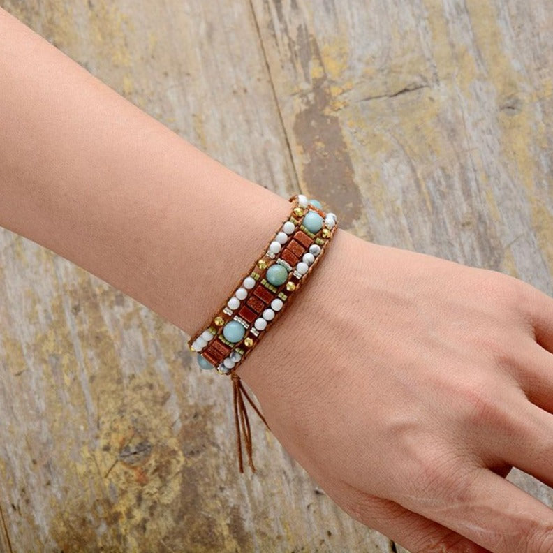 Bracelet wrap "Pacifique" en Amazonite et Howlite Ma boutique