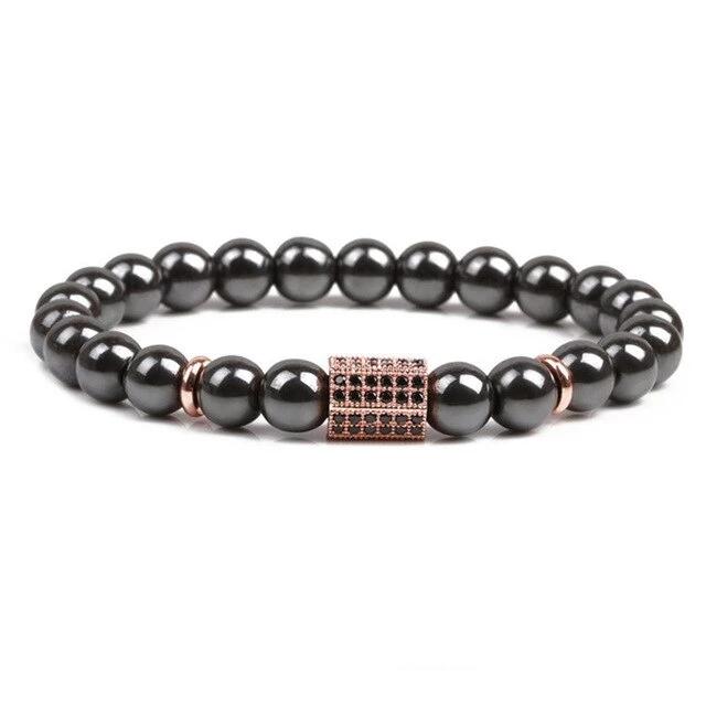 Bracelet de cheville H/F Bio-magnétique anti douleurs et favorisant la perte de poids en Hématite et charme cube long or rose Ma boutique