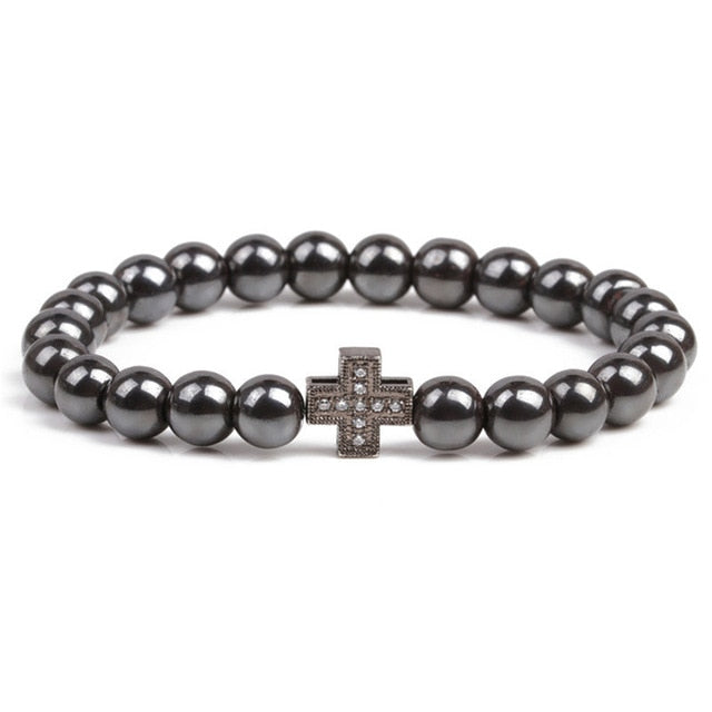 Bracelet en Hématite et charme croix noire Ma boutique