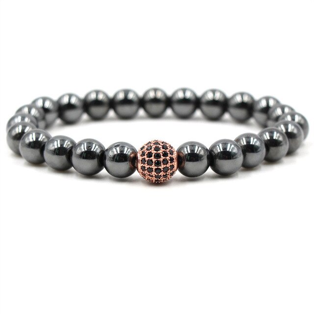 Bracelet en Hématite et charme sphère or rose Ma boutique